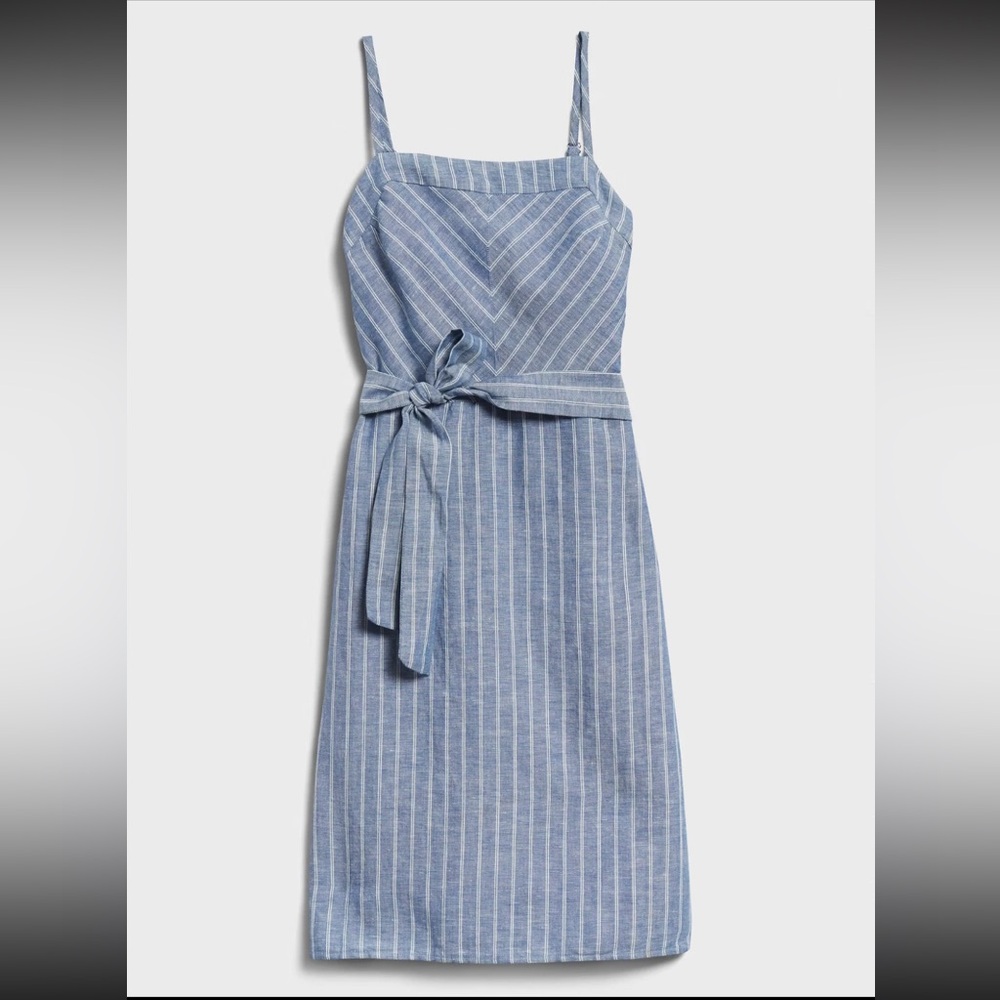NWT Banana Republic Factory Blue and White Striped Dress, 100% natural fibers